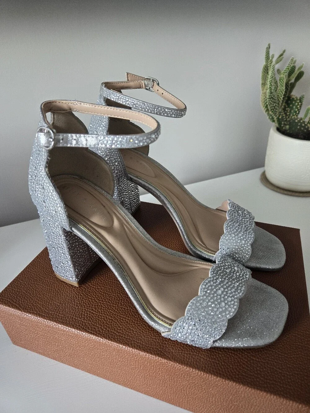 Katie & Kelly Sparkling Silver Rhinestone Ankle-Strap Block Heel Sandal (NEW) - Picture 10 of 14
